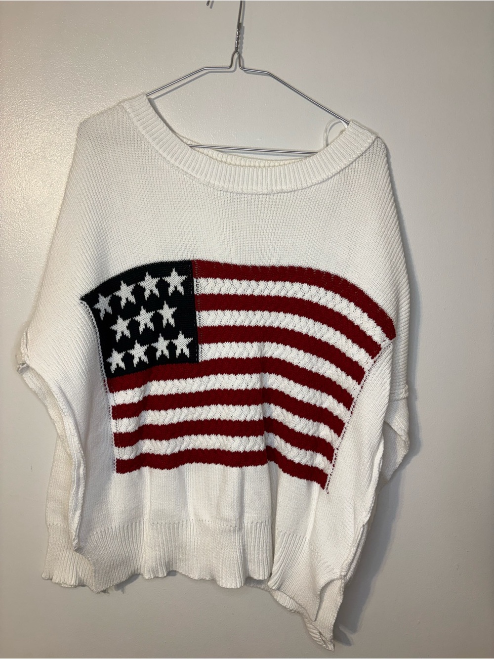 Miracle White Sweater with Red and Navy Flag Motif